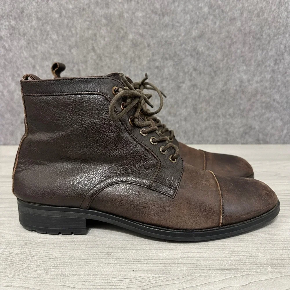 Kenneth Cole Reaction Brewster Brown Leather Cap Toe Lace Up Boots Mens‎ 13M